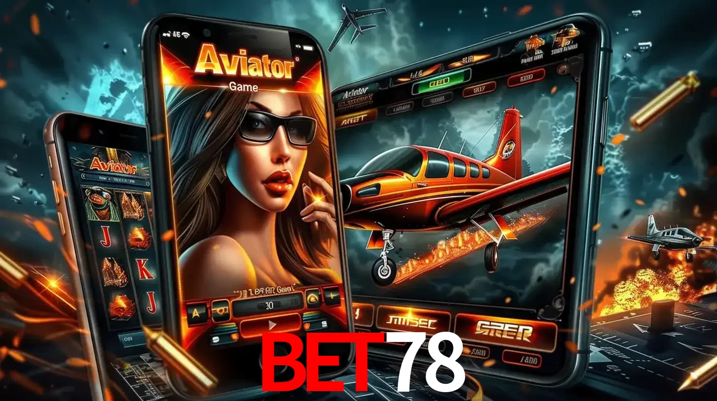 O popular jogo de apostas Aviator exibido em vários celulares e tablets, mostrando a interface emocionante e a ação de voo disponíveis para jogar agora no BET78.