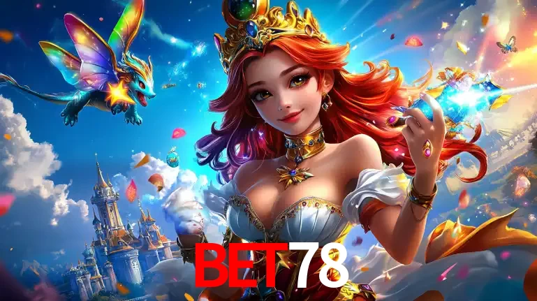 A princesa de um reino de fantasia mágico, com seu pequeno dragão, apresentando um mundo de prêmios encantados nos jogos de caça-níqueis do cassino BET78.